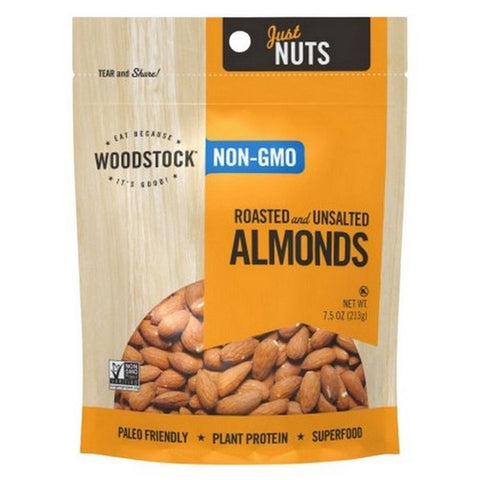 Almonds Roasted And Unsalted 7.5 Oz (Case Of 8) by Woodstock