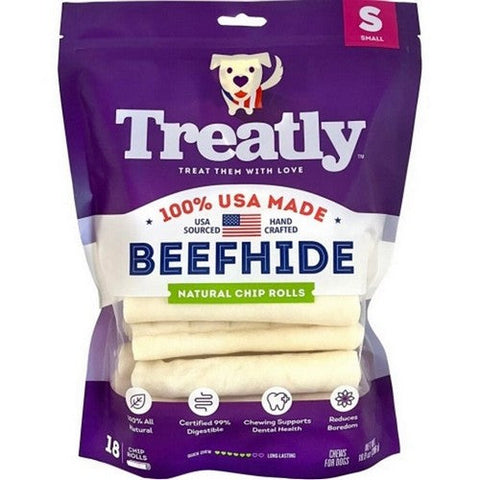 Treatly, Treatly 100% Usa Beefhide Chip Rolls, 5 IN-18 Pack,Natural