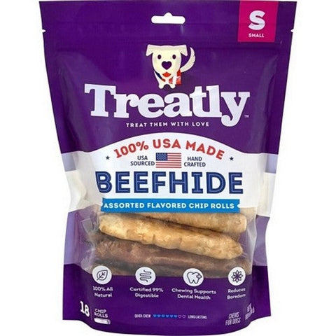 Treatly, Treatly 100% Usa Beefhide Chip Rolls, 5 IN-18 Pack,Chicken/Beef