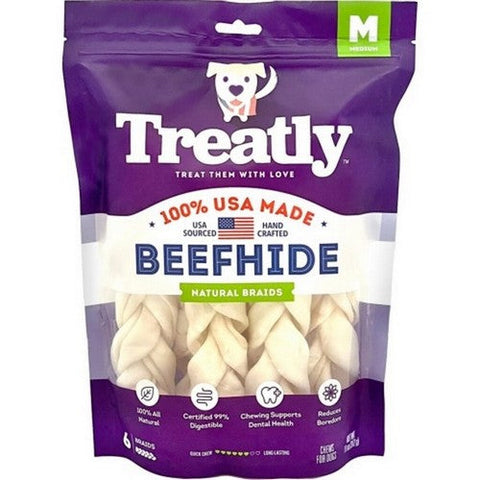 Treatly, Treatly 100% Usa Beefhide Braids, 7 IN-6 Pack,Natural