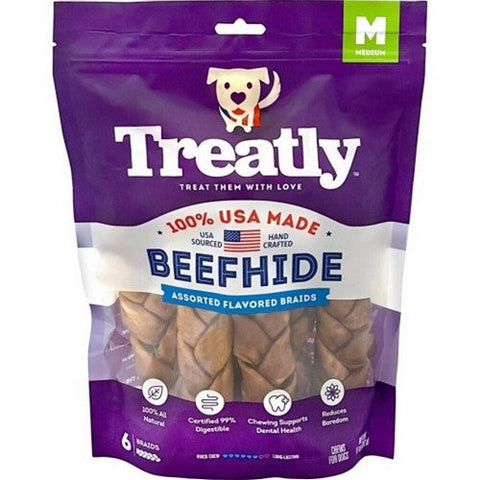 Treatly, Treatly 100% Usa Beefhide Braids, 7 IN-6 Pack,Chicken/Beef