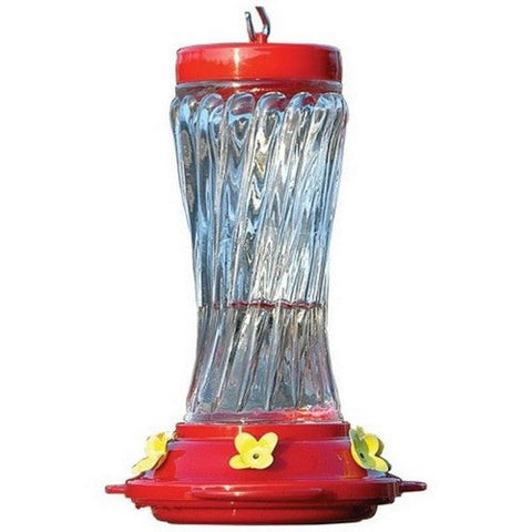 Audubon, Swirl Glass Hummingbird Feeder, 16 Oz CAP, Red/Clear
