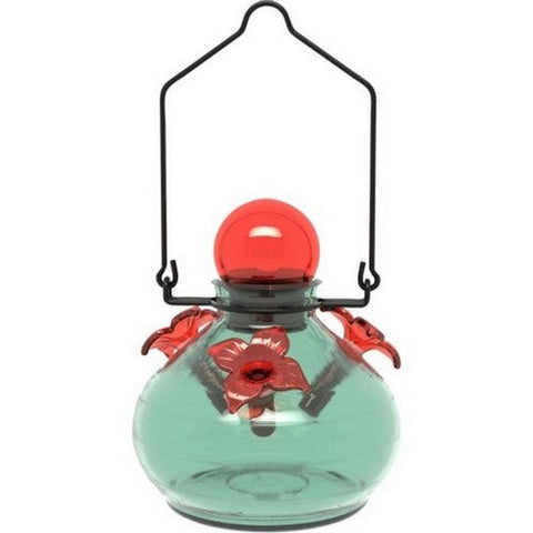 Audubon, Aqua Recycled Glass Hummingbird Feeder, 8 Oz, Blue/Red