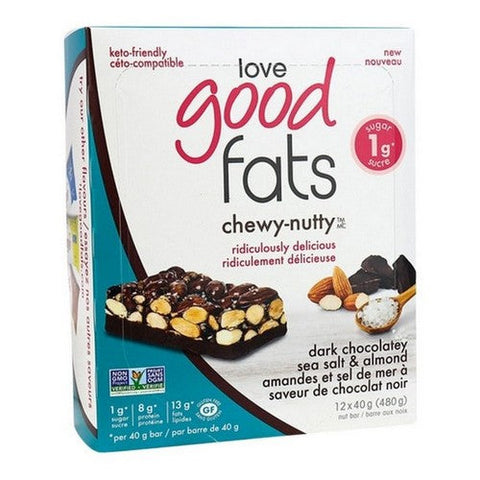 Love Good Fats, Dark Chocolate Sea Salt and Almond Nut Bar, 40 Grams X 12 Packets