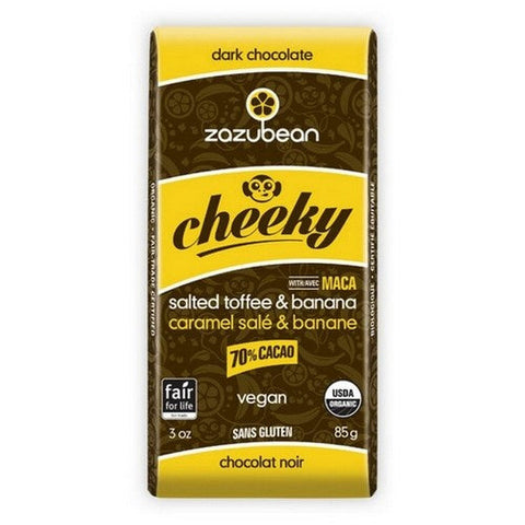 Zazubean, Organic Cheeky Dark Chocolate 70% Cacao Salted Vegan Toffee And Banana, 85 Grams X 12