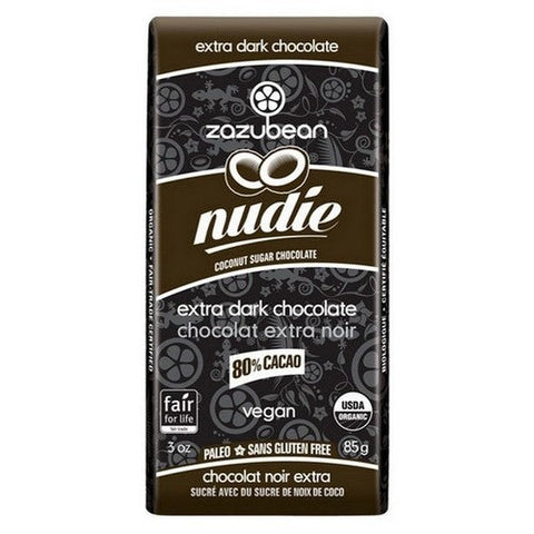 Zazubean, Organic Nudie Extra Dark Chocolate With Coconut Sugar 80% Cacao, 85 Grams X 12