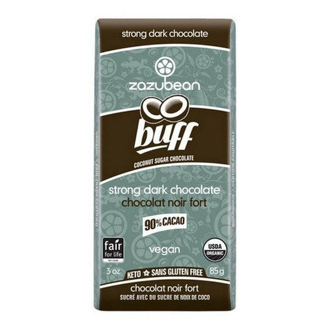 Zazubean, Organic Buff Coconut Sugar Strong Chocolate 90% Cacao, 85 Grams X 12