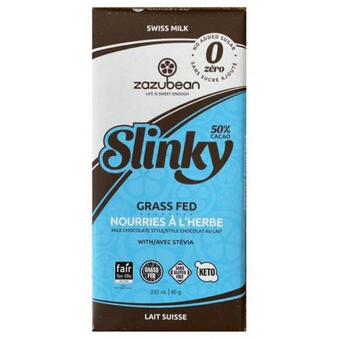 Zazubean, Slinky Grass Fed Swiss Milk Chocolate Style 49% Cacao, 80 Grams X 12