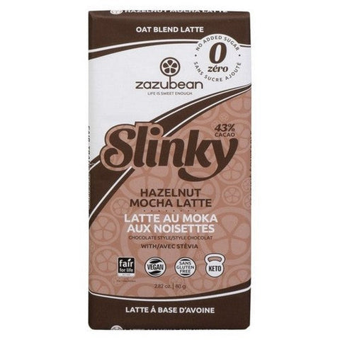 Zazubean, Slinky Chocolate Style 43% Cacao Erythritol And Stevia Oat Blend Hazelnut Mocha Latte, 80 Grams X 12