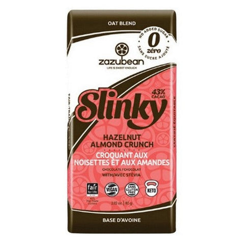 Zazubean, Slinky Chocolate Style 43% Cacao Hazelnut Almond Crunch, 80 Grams X 12
