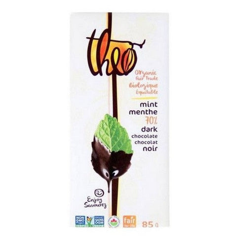 Theo, Organic Mint 70% Dark Chocolate, 85 Grams (Case Of 12)
