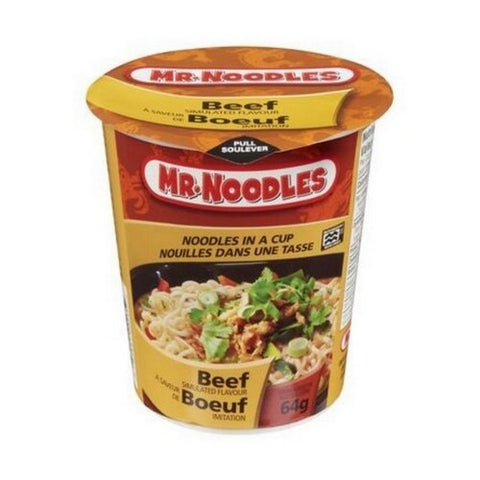 Mr. Noodles, Instant Noodles Cup Beef Flavoured, 64 Grams (Case Of 12)