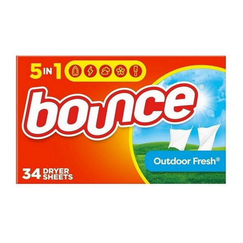 Bounce, Fabric Softener Dryer Sheets Outdoor Fresh Scent, 34 Count (Case Of 12)