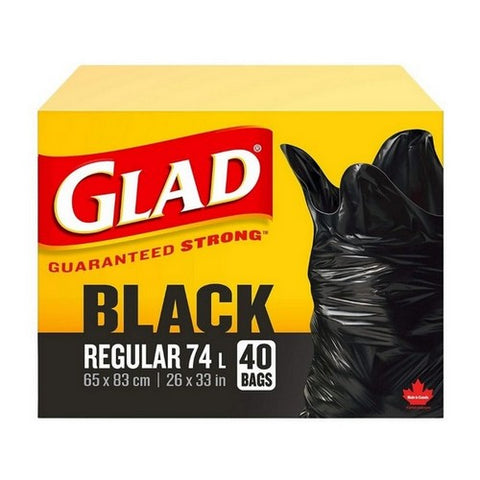 Glad, Regular Black Garbage Bags, 40 Count (Case Of 8)
