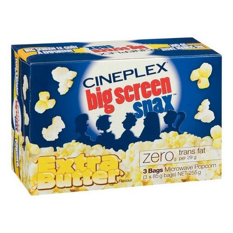 Cineplex, Big Screen Snax Extra Butter Microwave Popcorn, 255 Grams (Case Of 12)