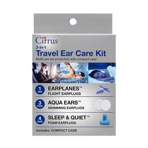 3-In-1, Travel Ear Care Kit With Earplanes Aqua Ears Sleep And Quiet, 1 Count
