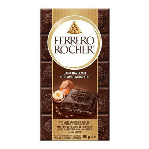 Ferrero, Rocher Dark Hazelnut Chocolate Bar, 90 Grams (Case Of 8)