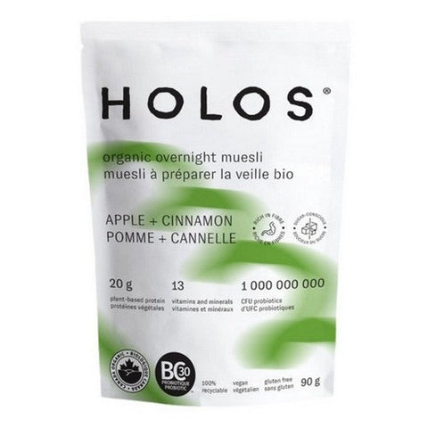 HOLOS, Organic Overnight Muesli Apple & Cinnamon, 90 Grams (Case Of 12)