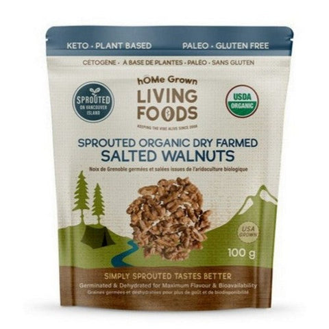 Home Grown, Organic Sprouted Walnuts Salted Dry Farmed, 100 Grams (Case Of 8)