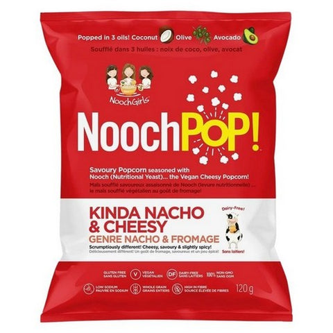 NoochPOP, Kinda Nacho And Cheesy Premium Popcorn with Nutritional Yeast, 120 Grams (Case Of 12)