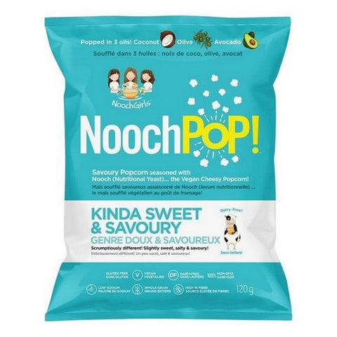 NoochPOP, Kinda Sweet And Savoury Premium Popcorn with Nutritional Yeast, 120 Grams (Case Of 12)
