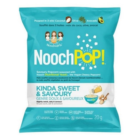 NoochPOP, Kinda Sweet And Savoury Premium Popcorn with Nutritional Yeast, 20 Grams (Case Of 12)