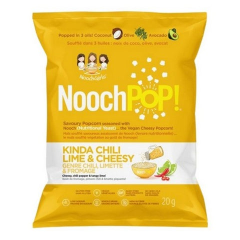 NoochPOP, Kinda Chili Lime And Cheesy Premium Popcorn with Nutritional Yeast, 20 Grams (Case Of 12)