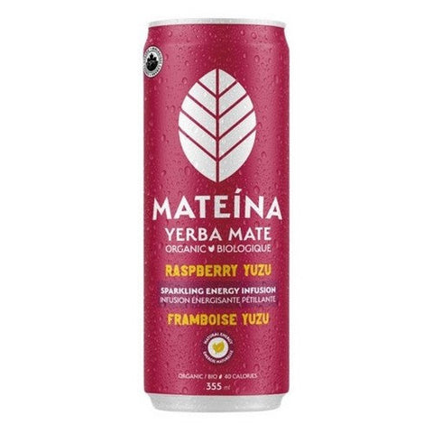 Mateina, Organic Yerba Mate Sparkling Energy Infusion Raspberry Yuzu, 355 Ml (Case Of 12)