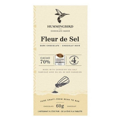 Hummingbird, Single Origin Fleur de Sel Dark Chocolate 70% Cacao, 60 Grams (Case Of 12)