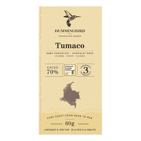 Hummingbird, Single Origin Tumaco Dark Chocolate 70% Cacao, 60 Grams (Case Of 12)