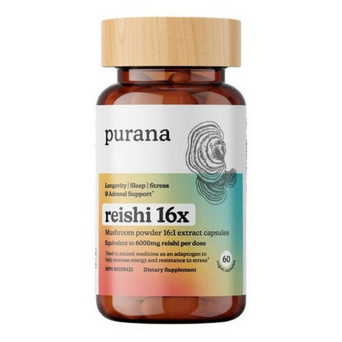Purana, Reishi 16:1 Mushroom Powder 16:1 Extract, 60 Count