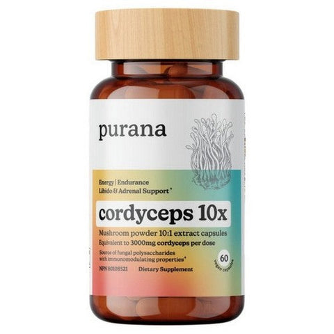 Purana, NEW Cordyceps 10:1 Mushroom Powder 10:1 Extract, 60 Count