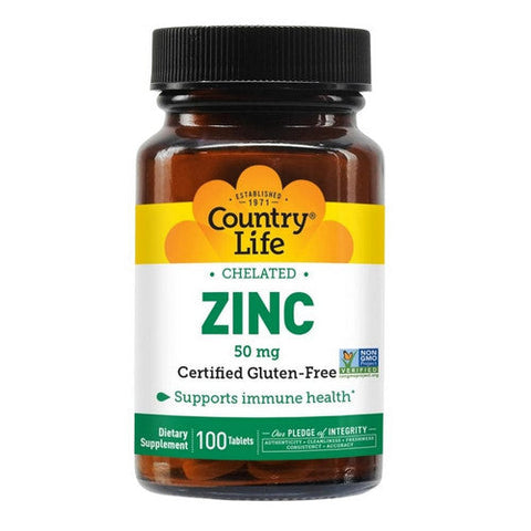 Country Life, Zinc (Amino Acid Chelate), 50 MG, 100 Tabs