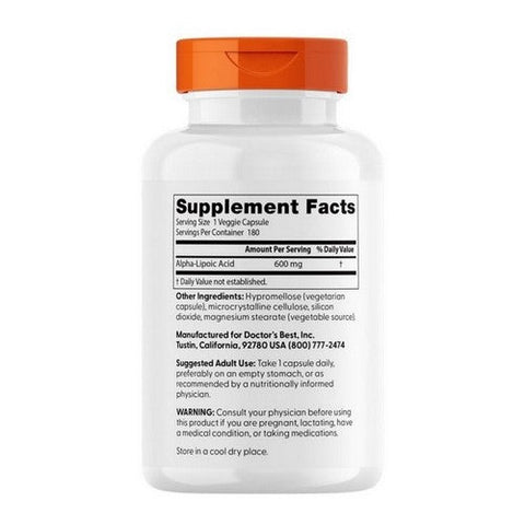 Doctors Best, Alpha Lipoic Acid, 600 Mg, 180 Veggie Caps