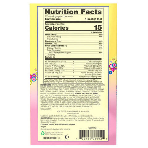 Now Foods, Sugar Free Drink Sticks, Acai Lemonade 12 sticks, 1.7 oz