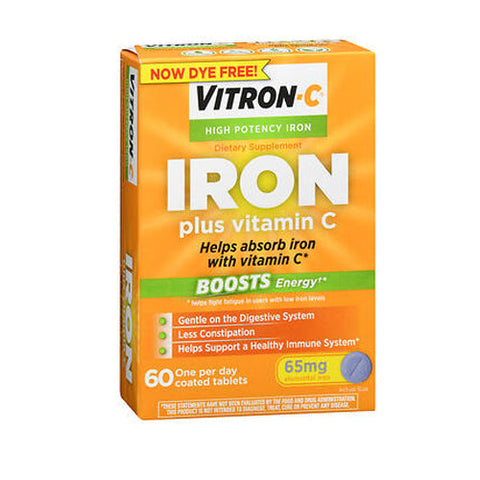 Vitron-C, High Potency + Iron Supplement Vitamin C, 60 Coated Tablets