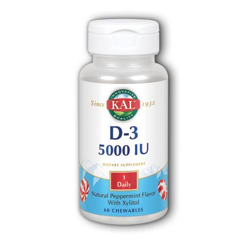 Kal, Ultra D-3, 5,000 IU, Peppermint 60 Chews