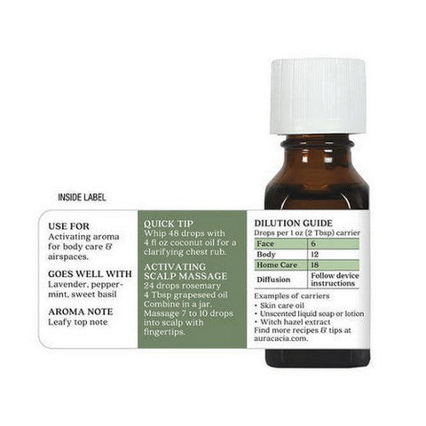 Aura Cacia, Essential Oil Rosemary, (rosemarinus officinalis) 0.5 Fl Oz