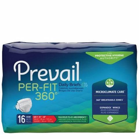 First Quality, Unisex Adult Incontinence Brief Prevail  Per-Fit 360�� Tab Closure Medium Disposable Heavy Absorbency, Count of 16