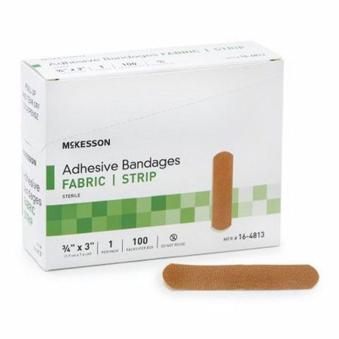 McKesson, Adhesive Strip 3/4 X 3 Inch Fabric Rectangle Tan Sterile 16-4813, Case Of 24
