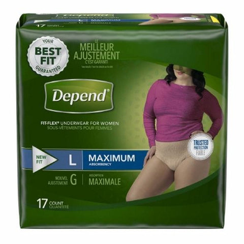 Kimberly Clark, Female Adult Absorbent Underwear Depend  FIT-FLEX  Pull On with Tear Away Seams Large Disposable Hea, Pack Of 60