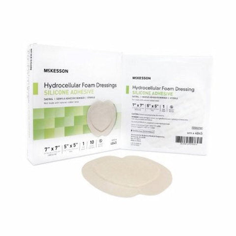 McKesson, Foam Dressing 7 X 7 Inch With Border Film Backing Silicone Gel 4845, Box Of 10
