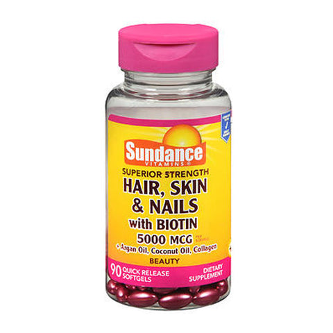 Sundance, Hair - Skin & Nails With Biotin Softgels, 5000 mcg, 90 Tabs