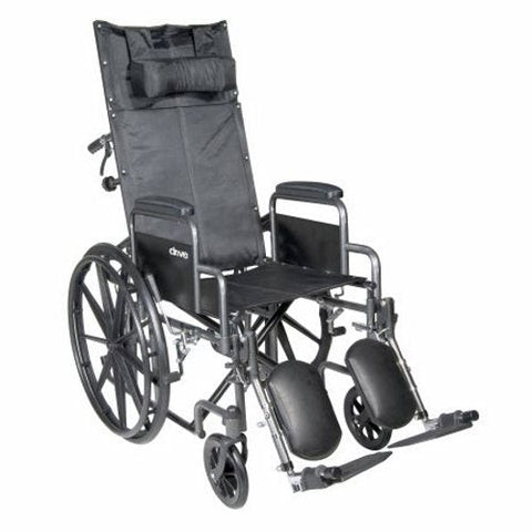 Reclining Wheelchair McKesson Desk Length Arm Padded, Removable Arm Style Mag Wheel Black 18 Inch Se Silver frame / black upholstery 1 Each by McKesson