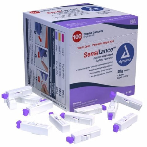Lancet SensiLance Safety Lancet Needle 1.8 mm Depth 28 Gauge Push Button Activated Case of 1000 by Dynarex