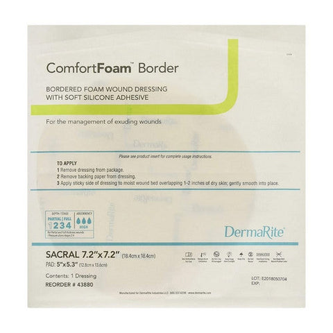 DermaRite, Silicone Foam Dressing 7-1/5 X 7-1/5 Inch Sterile, Box Of 5