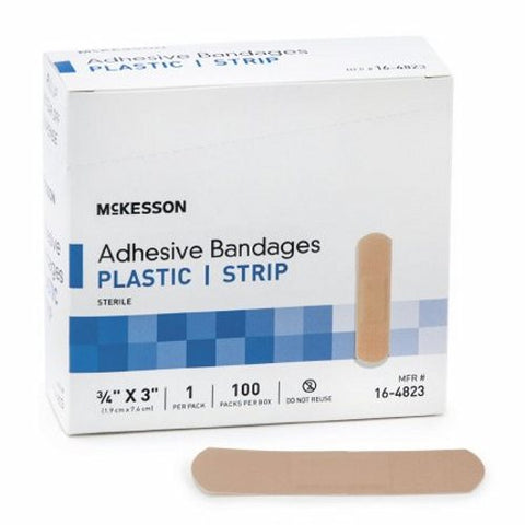 McKesson, Adhesive Strip 3/4 X 3 Inch Plastic Rectangle Tan Sterile 16-4823, Box Of 1