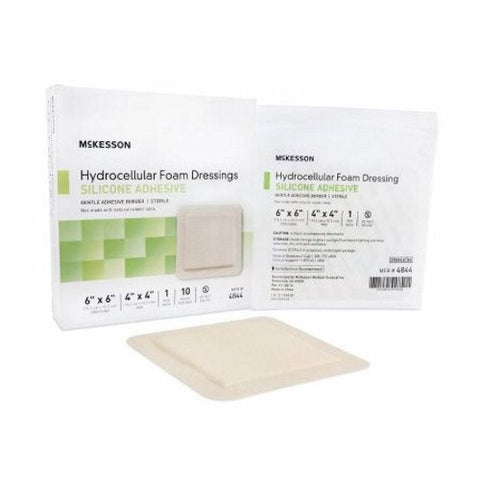 McKesson, Foam Dressing 6 X 6 Inch With Border Film Backing Silicone Gel 4844, Box Of 10