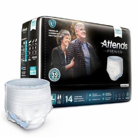Unisex Adult Absorbent Underwear Attends Premier X-Large 14 Count (Case of 4) by Attends