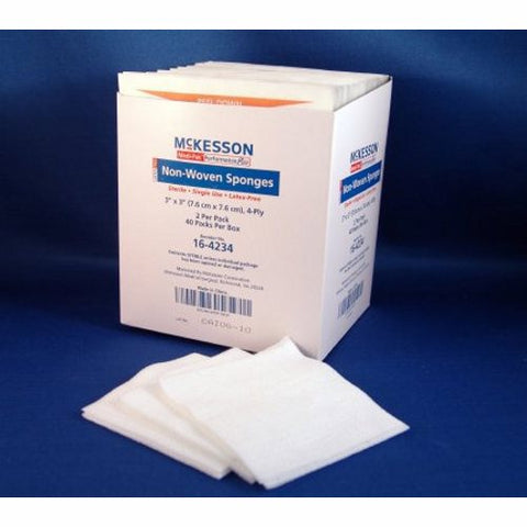 NonWoven Sponge McKesson Polyester / Rayon 4-Ply 3 X 3 Inch Square Sterile 80 Count by McKesson